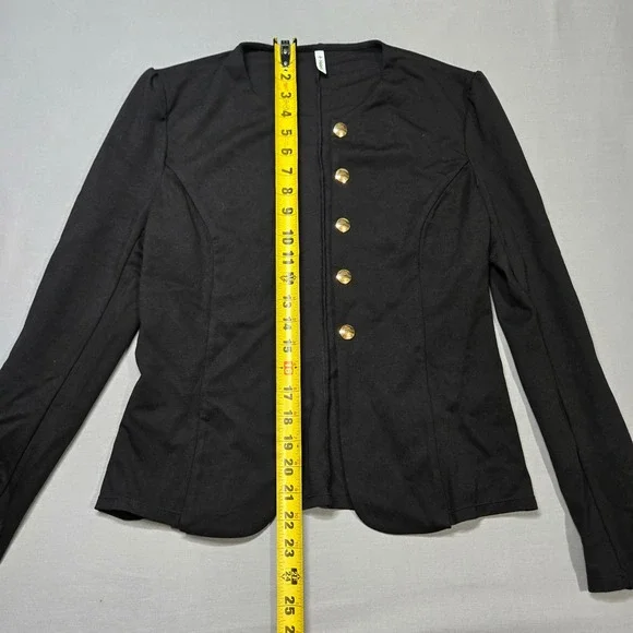 Halara SculptKnit Round Neck Decorative Button Slim Work Blazer Black Medium - Picture 10 of 12